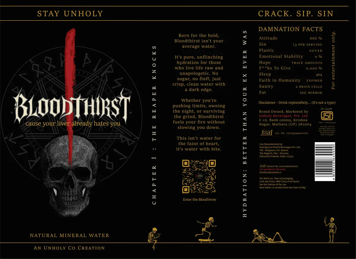 The printed BloodThirst can label artwork
